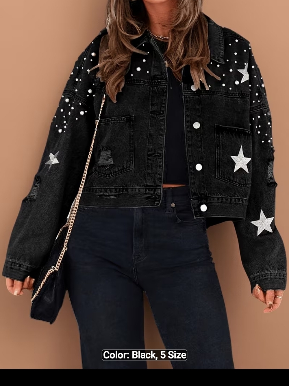 Black Star & Stud Denim Jacket - Women